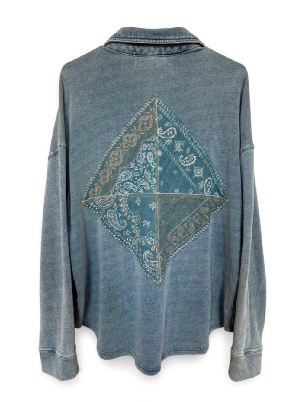 Vintage Havana Faded Terry Oversized Shirt Jacket‎ Small Paisley Patchwork Boho